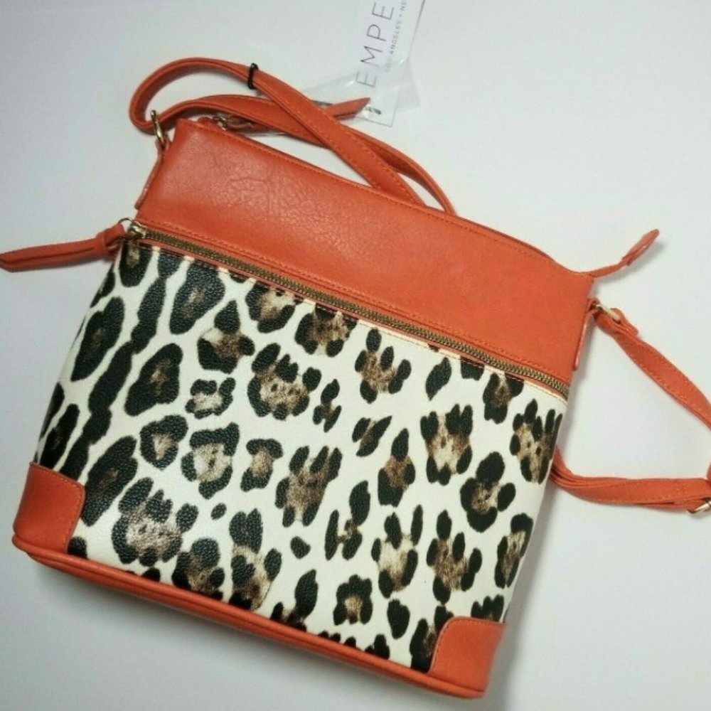 Orange Leopard Vegan Leather Crossbody Bag NEW